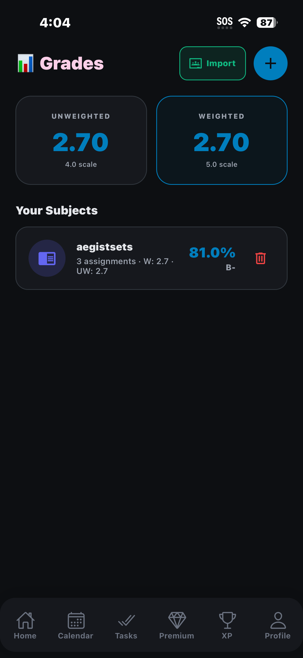 Axio grade tracker with GPA calculation